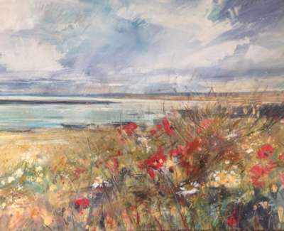 Wild Flowers And Poppies Mixed Media With Gold Leaf 59 X 84 Cm