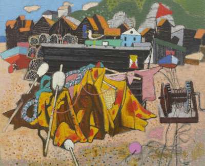 4  Fishing Gear On The Beach Hastings Oil On Linen 20 X 24 Ins 51 X 61 Cms