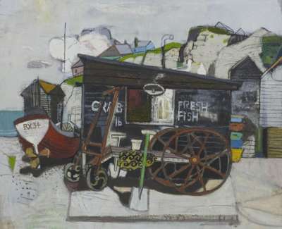 65  Fish Hut And Chalk Cliff Hastings Oil On Linen Oil On Linen 36 X 40 Ins 92 X 102 Cms