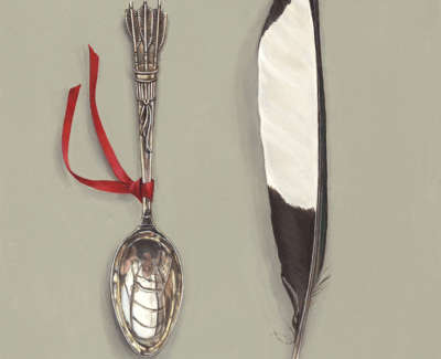 Arrows Spoon With Magpie Feather 20X16Cm Acrylic On Board £600