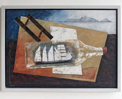 Barquentine Mixed Media On Board Wall Hung 39 X 54 Cm