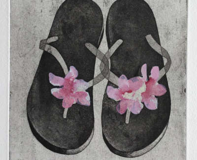 Bella Bathursts Flip Flops Etching With Watercolour And Body Colour 21 X 18 Cm £375 00