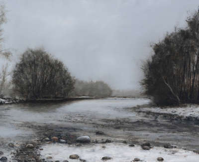 Bend In The River Oil On Panel 49 5X87 5Cm