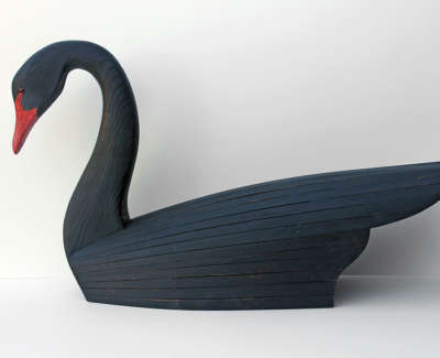 Black Swan Carved And Constructed Wooden Sculpture 49 X 85 X 23 Cm