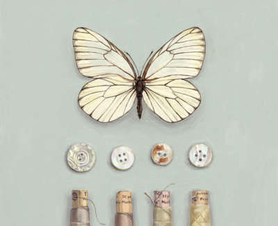 Butterfly With Buttons And Thread Acrylic On Board 20 X 16Cm £600 00