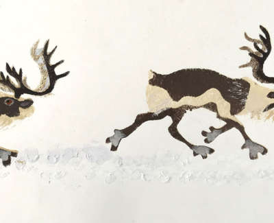 Two Reindeer With Tracks Pochoir Stencil 27 X 50 Cm Uf £320