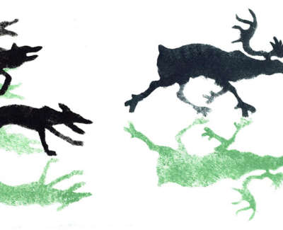 Wolves Chasing Reindeer Pochoir Stencil 28 X 55 Cm F £475