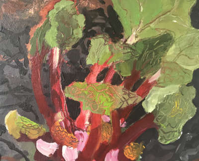 Cropped Forced Rhubarb  Mixed Media On Panel 30 X 30 Cm £850 00