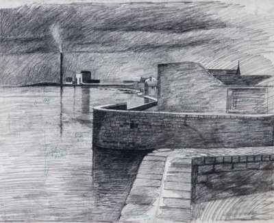 Cockenzie From Port Seaton Charcoal On Paper C 1970 49 X 66 Cm