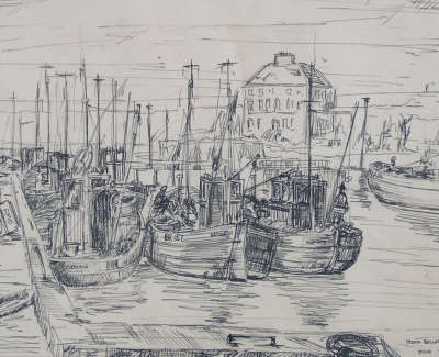John Bellany  Eyemouth Harbour 1960  Drawing 28 X 38 Cm Poa