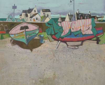 L Morrocco Two Boats On Beach 32X34