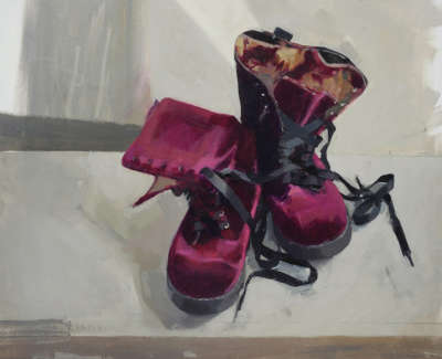 Liz Lochheads Boots With Ironed Laces  Oil On Board 35 5 X 44 5 Cm £1400 00