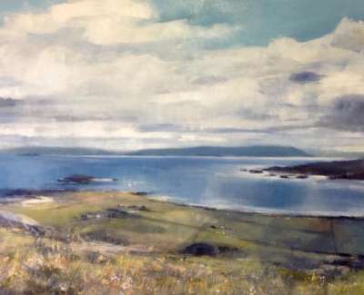 Looking North East From Iona Triptych Oil And Mixed Media With Gold Lead On Canvas 92 X 184 Cm