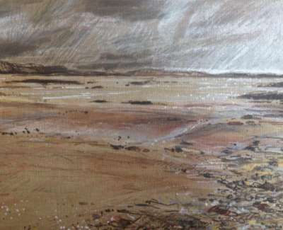 Low Tide Mull Pencil Chalk And Pen On Linen Board 18 X 24 Cm