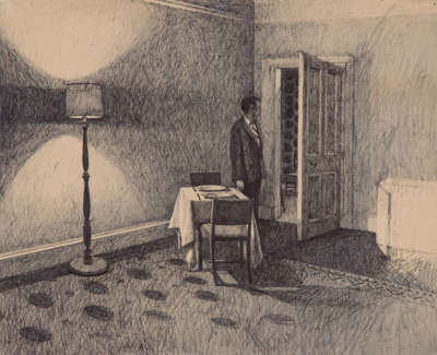 Room In Fettes Row Pen On Card C 1970 33 X 41 Cm