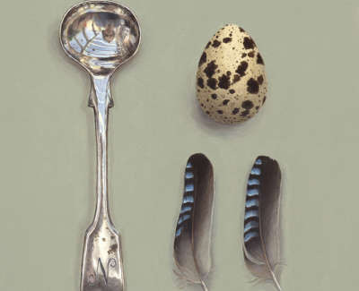 Salt Spoon With Egg And Jay Feathers