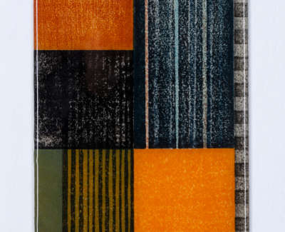 Untitled Orange Yellow Black Mokuhanga On Gesso Wooden Panel And Resin 24 X 16 Cm