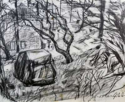 Wrapped Car In The Pines Graphite Drawing Edited
