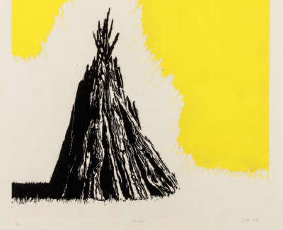 Felicity Warbrick Shelter Yellow  Hand Coloured Woodcut Ink On Japanese Paper 56 X 40 Cm  From An Edition Of 2 £675 00