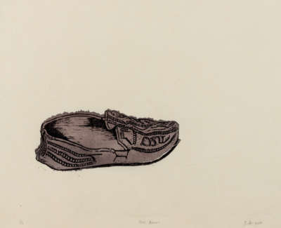 Felicity Warbrick Shoe Brown Hand Coloured Woodcut Ink On Japanese Paper 56 X 40 Cm  Unique £650 00