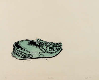 Felicity Warbrick Shoe Green Hand Coloured Woodcut Ink On Japanese Paper 56 X 40 Cm  Unique £650 00