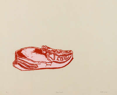 Felicity Warbrick Shoe Pink Hand Coloured Woodcut Ink On Japanese Paper 56 X 40 Cm  Unique £650 00