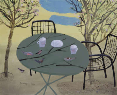 Pamphilon E Wild Flower Cafe Birds Flyingintothe Empty Table Mixedmediaonwoodenpanel 40X50